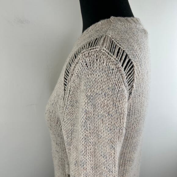 n:PHILANTHROPY Wool Alpaca Crew Distressed Knit Sweater Marble Beige Medium M - Picture 5 of 12